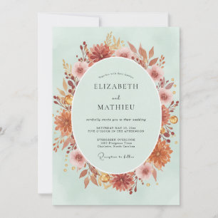 Rust Mint Wreath Wedding Invitation