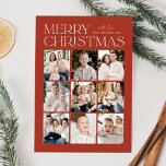 Rust Modern Christmas 9 Photo Collage Holiday Card<br><div class="desc">Modern Christmas photo card featuring "Merry Christmas" displayed at the top of the design in trendy white lettering with a rust background. A photo collage of 9 photos is shown below in a grid-style layout. Personalise the multi-photo Christmas card with your family name. The card reverses to display a rust-coloured...</div>