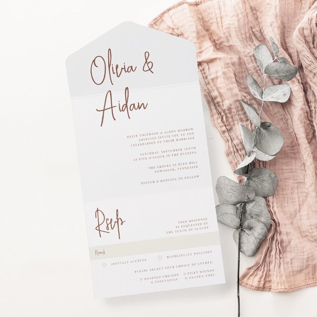Rust | Modern Handwritten Script Wedding All In One Invitation (Creator Uploaded)