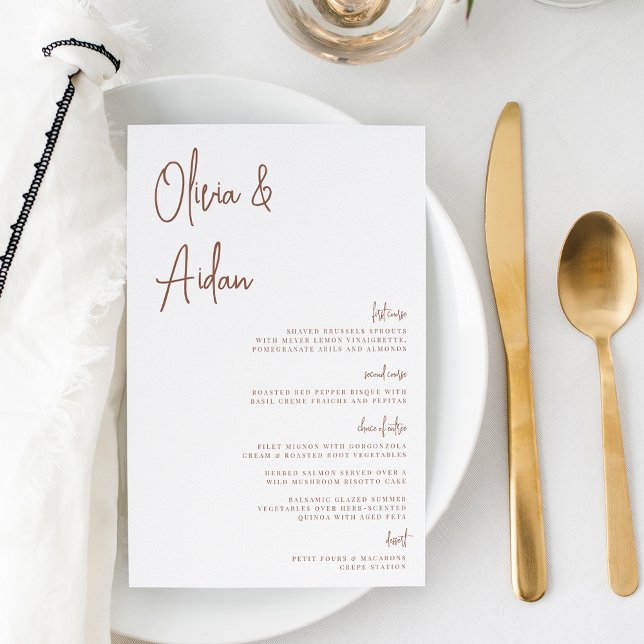 Rust | Modern Handwritten Script Wedding Menu (Creator Uploaded)
