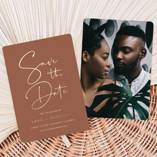 Rust Modern Minimal Script Photo Save the Date