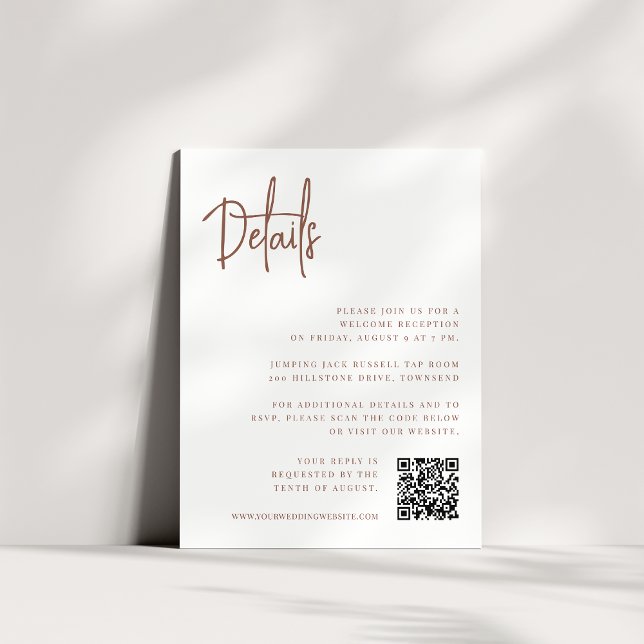Rust | Modern Script All-in-One Wedding Details Enclosure Card (Creator Uploaded)