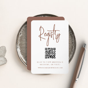 Rust   Modern Script QR Code Bridal Registry Enclosure Card