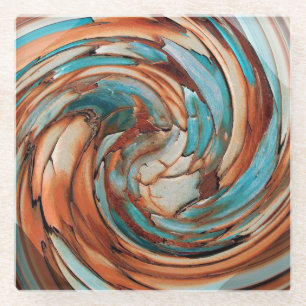 Rust N Blue Abstract Art Glass Coaster
