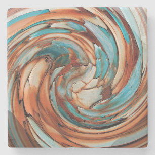 Rust N Blue Abstract Art Stone Coaster