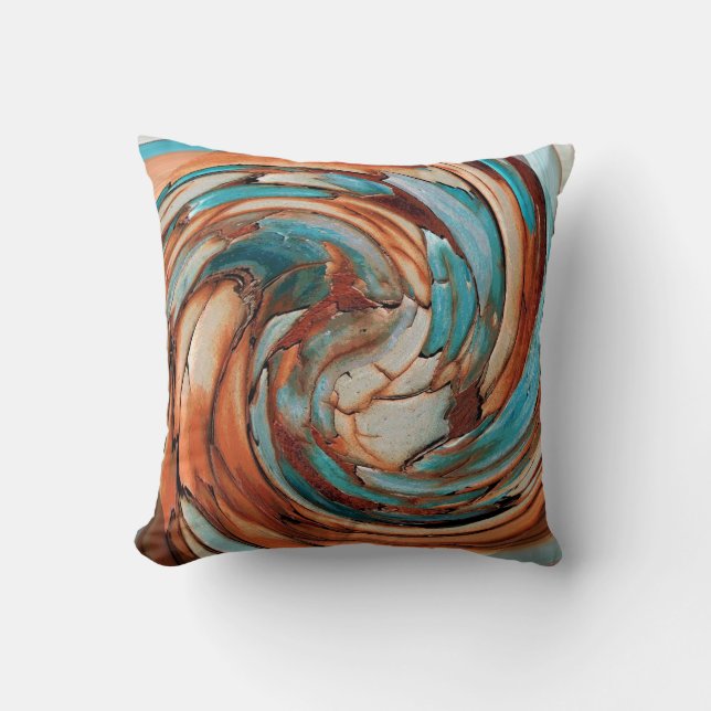 Rust N Blue Abstract Art Throw Pillow (Front)