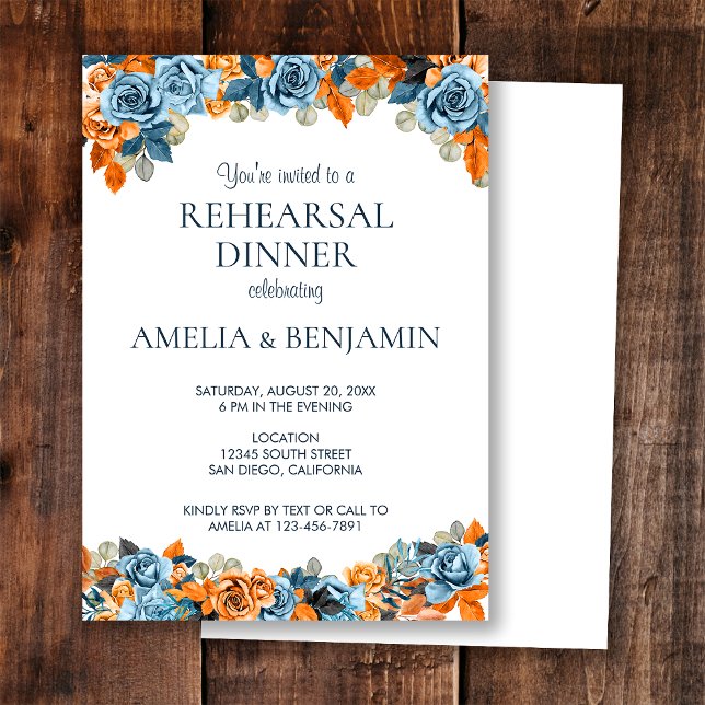 Rust Navy Blue Terracota Wedding Rehearsal Dinner Invitation (Creator Uploaded)