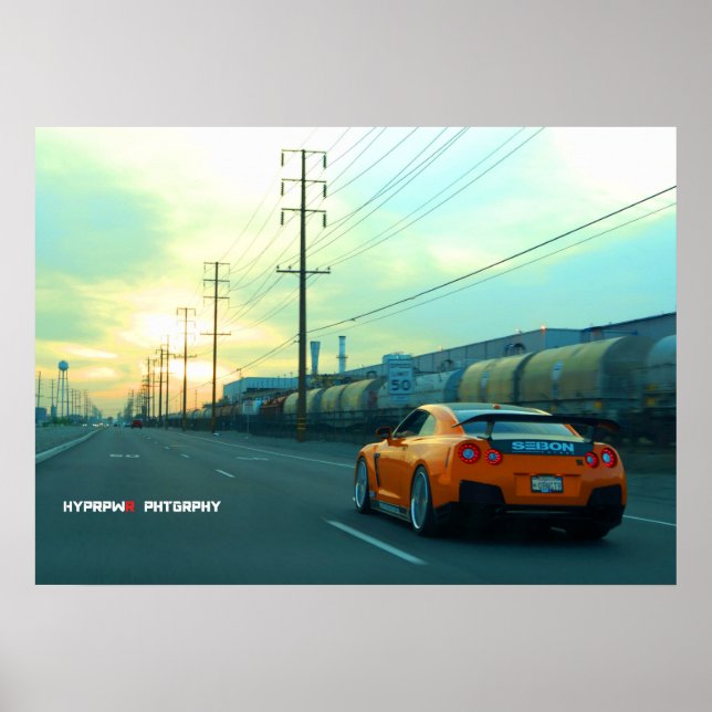 "Rust" Nissan GT-R in Industrial Area at Sunset Poster (Front)