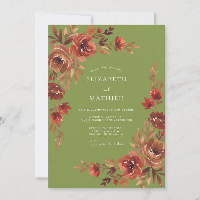 Rust Olive Wildflower Wedding Invitation (Front)