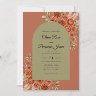 Rust Olive Zinnia Eucalyptus Wedding Invitation