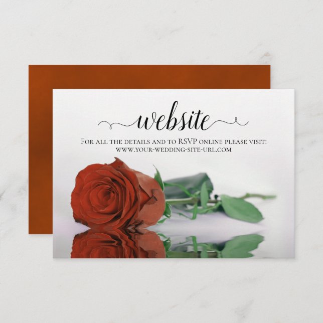 Rust or Burnt Orange Rose Elegant Wedding Website Enclosure Card (Front/Back)