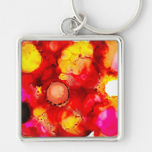 Rust orange abstract art ink key ring