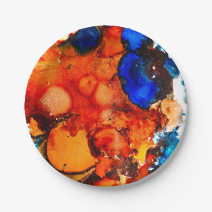 Rust orange abstract art ink paper plate