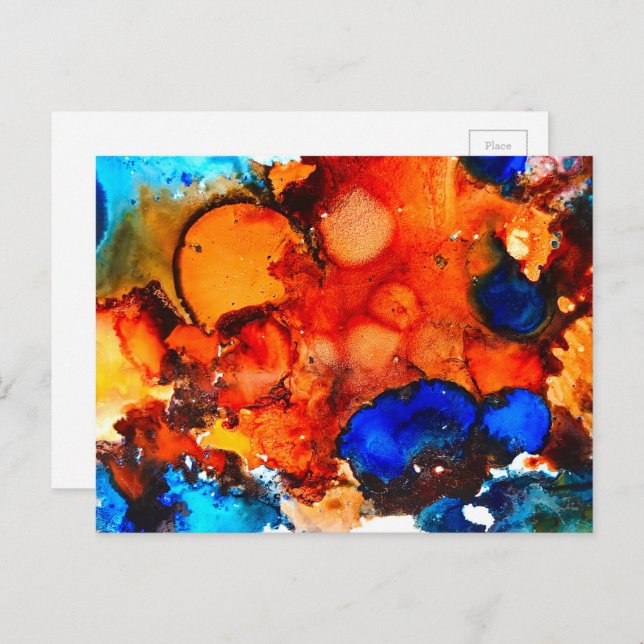 Rust orange abstract art ink postcard (Front/Back)