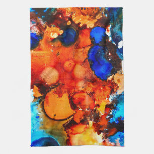 Rust orange abstract art ink tea towel
