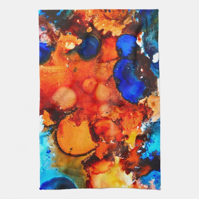 Rust orange abstract art ink tea towel (Vertical)