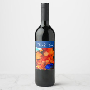 Rust orange abstract art ink wine label