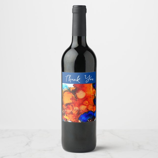 Rust orange abstract art ink wine label (Front)
