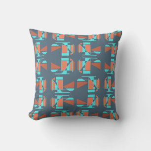 Rust Orange Aqua Slate Blue Small Pieces Art Motif Cushion
