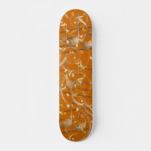 Rust orange artistic music notes skateboard deck
