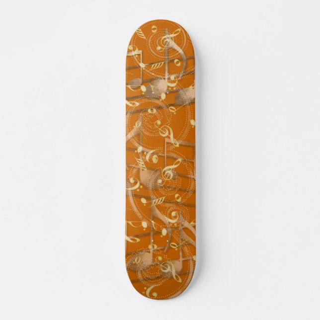 Rust orange artistic music notes skateboard deck (Front)