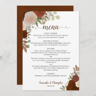 Rust Orange Autumn Floral Elegant Boho Wedding Menu