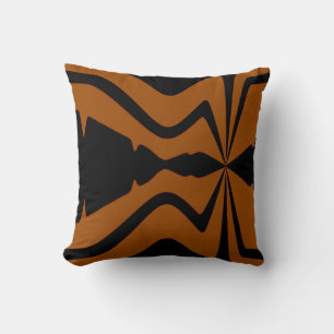Rust Orange Black Abstract Sound Wave Design Cushion