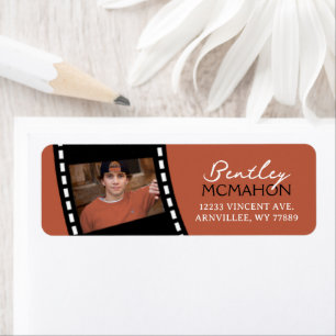 Rust Orange & Black Filmstrip Photo Return Address Label