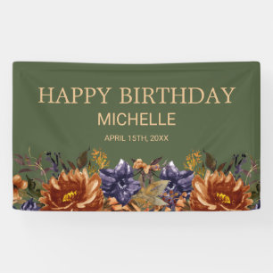 Rust Orange Blue Floral Green Birthday Welcome Banner