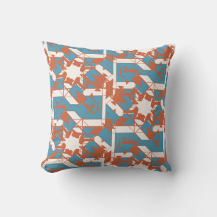 Rust Orange Blue Mediterranean Jagged Mosaic Cushion