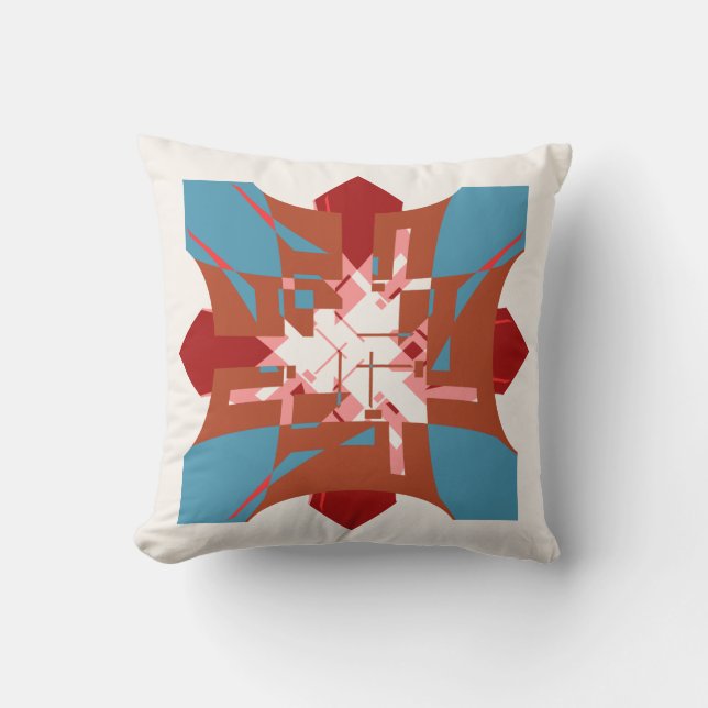 Rust Orange Blue Red Abstract Floral-like Design Cushion (Front)