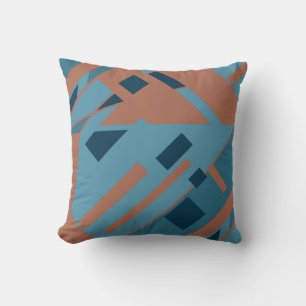 Rust Orange Blue Shades Diagonal Art Design Cushion