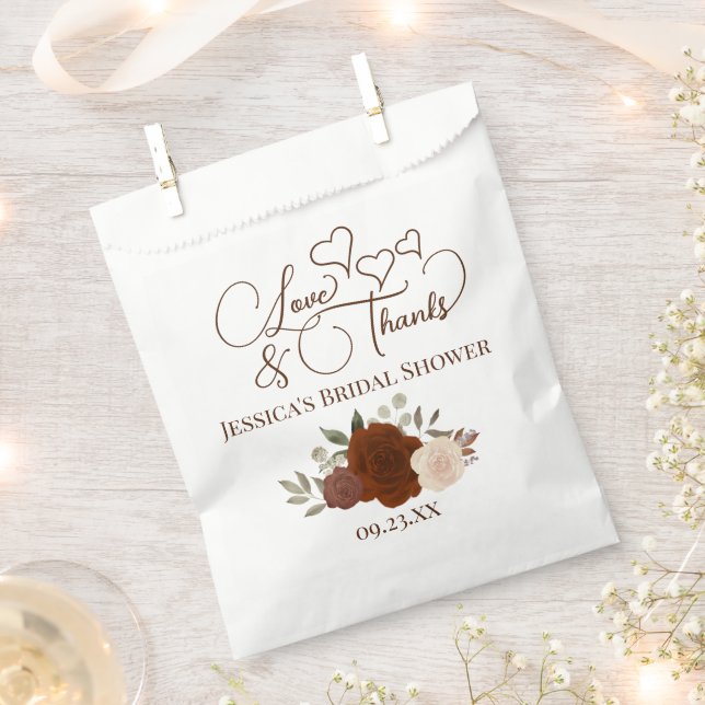 Rust Orange Boho Floral Love Thanks Bridal Shower Favour Bag (Clipped)