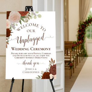 Rust Orange Boho Floral Unplugged Wedding Ceremony Poster