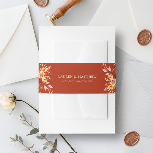 Rust Orange Boho Floral Wedding Return Address Invitation Belly Band
