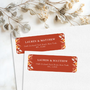 Rust Orange Boho Floral Wedding Return Address Label