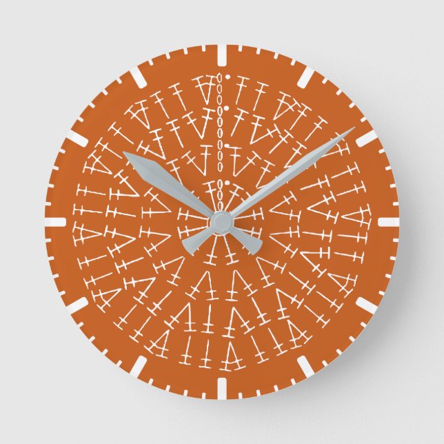 Rust Orange Crochet Chart Background Round Clock (Front)