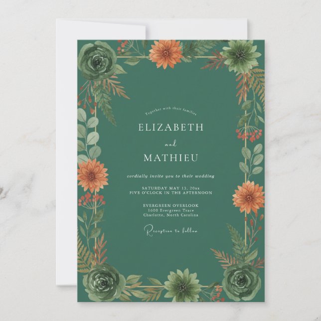 Rust Orange Dahlia Wedding Invitation (Front)