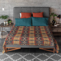 Rust Orange Dark Red Brown Teal Blue Tribal Art