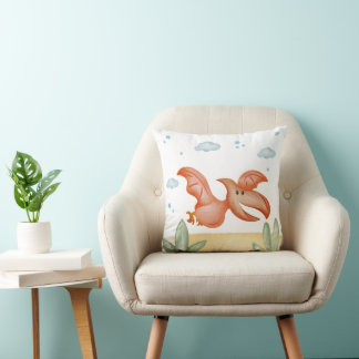 Rust Orange Dinosaur Nursery Pillow Cute Pterodact
