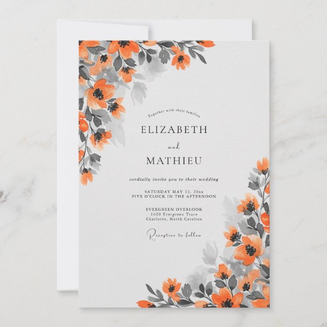 Rust Orange Elegant Autumnal Wedding Invitation (Front)