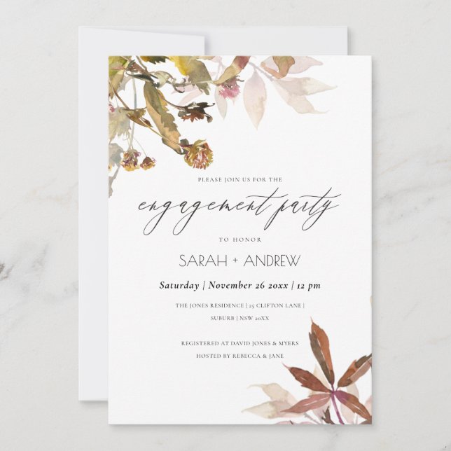 Rust Orange Fall Tree Branch Engagement Invite (Front)
