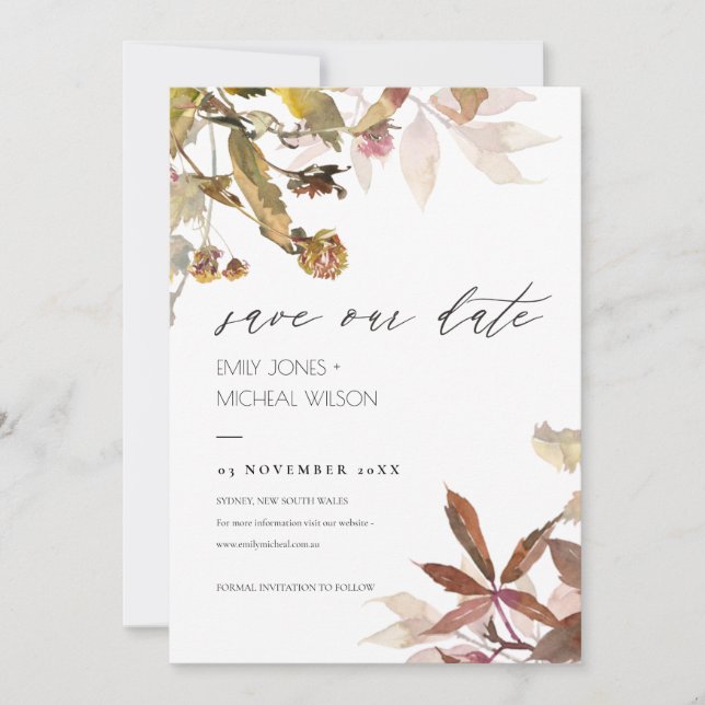 Rust Orange Fall Tree Branch Save the Date Invite (Front)
