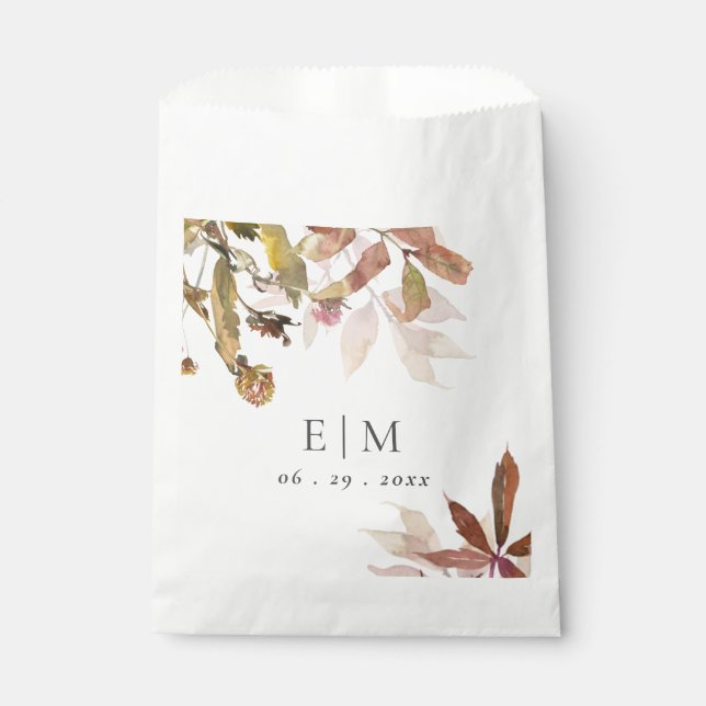 Rust Orange Fall Tree Leaves Monogram Wedding Favour Bag (Front)
