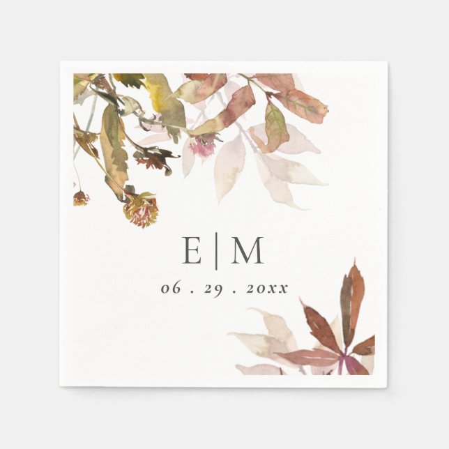 Rust Orange Fall Tree Leaves Monogram Wedding Napkin (Front)