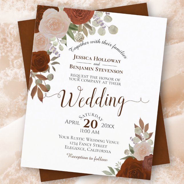 Rust Orange Floral Budget Wedding Invitation (Creator Uploaded)
