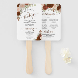 Rust Orange Floral Elegant Wedding Program Hand Fan