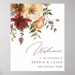 Rust & Orange Floral Fall Wedding Welcome Poster