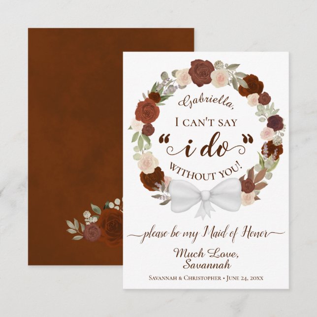 Rust Orange Floral Wreath Be My Maid of Honour Car (Front/Back)