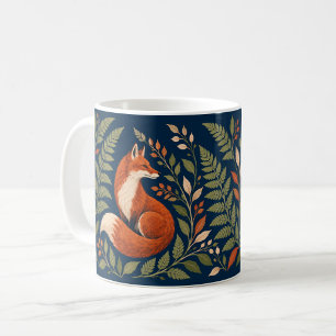 Rust Orange Foxes with Ferns on Deep Navy Coffee Mug
